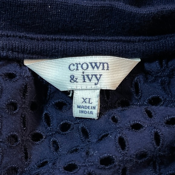 Crown & Ivy Womens Blouse Top Navy Eyelet Grandma Cottagecore Barn Coquette XL - Picture 9 of 11